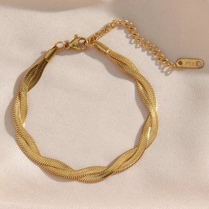Gold Twisted Braided Herringbone‎ Adjustable Bracelet